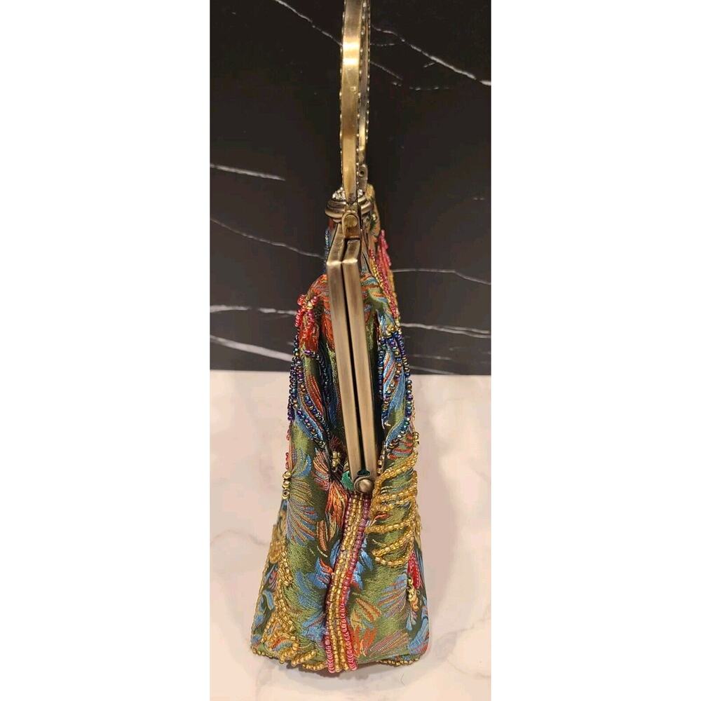 Embroidered Beaded Floral Evening Shoulder Bag - Green - Picture 4 of 11